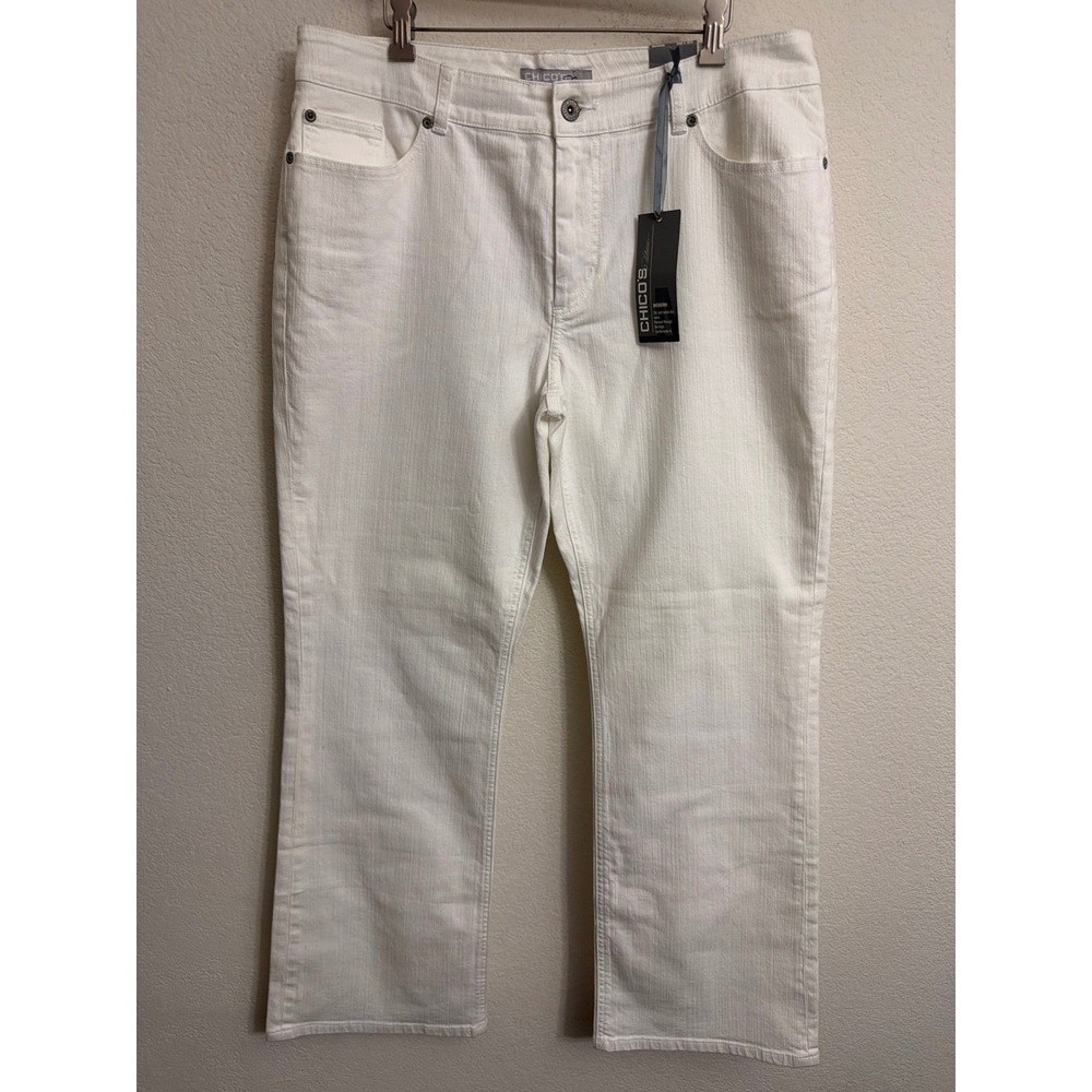 Chicos Platinum Modern Jeans Size 3 16 XL Optic White Stretch Relaxed Thigh
